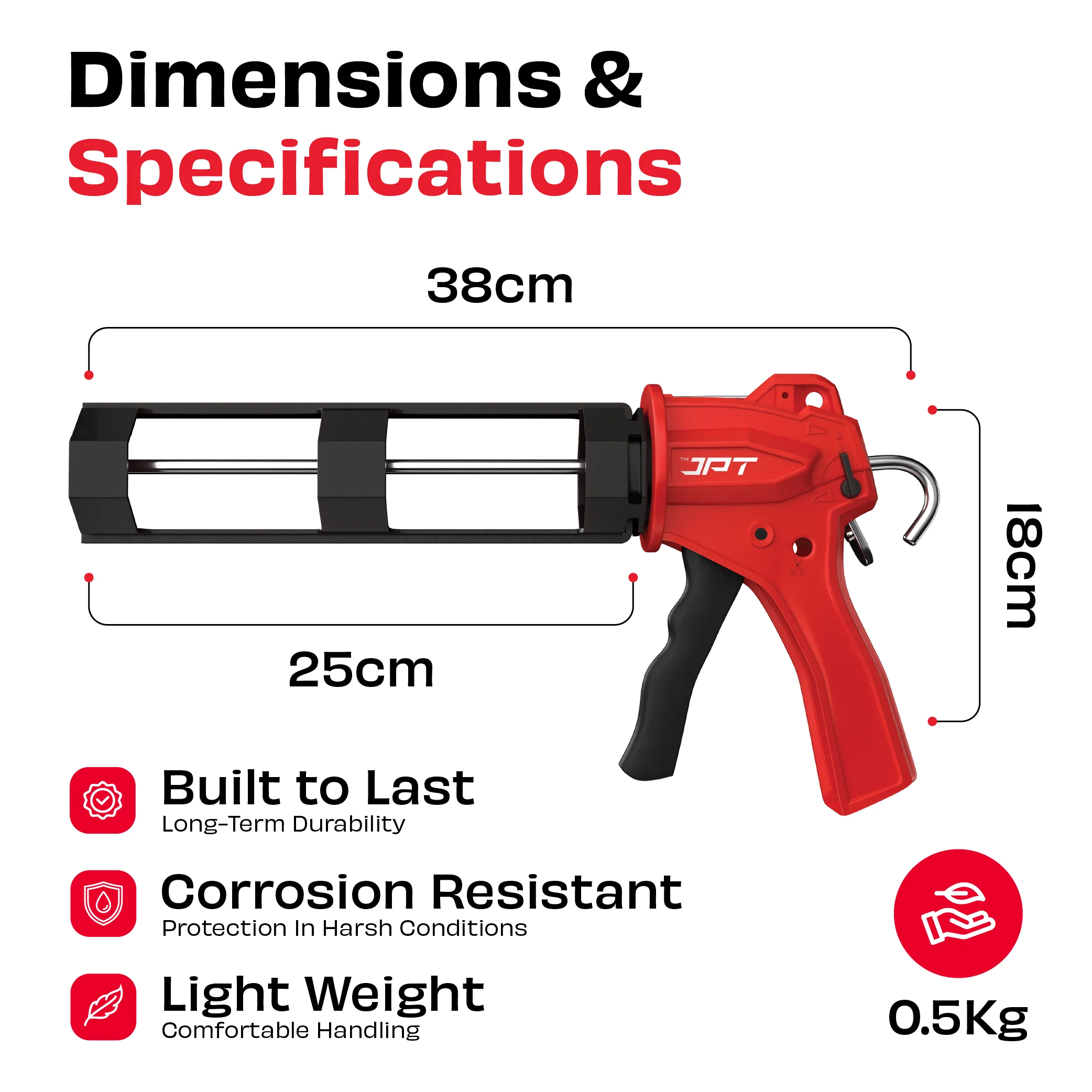 JPT Pro Series Ultra Heavy-Duty Silicone Gun | Industrial Grade ABS Frame | With Built-in Nozzle Cutter and Puncture Tool | For Construction & Industrial Works - Image 6