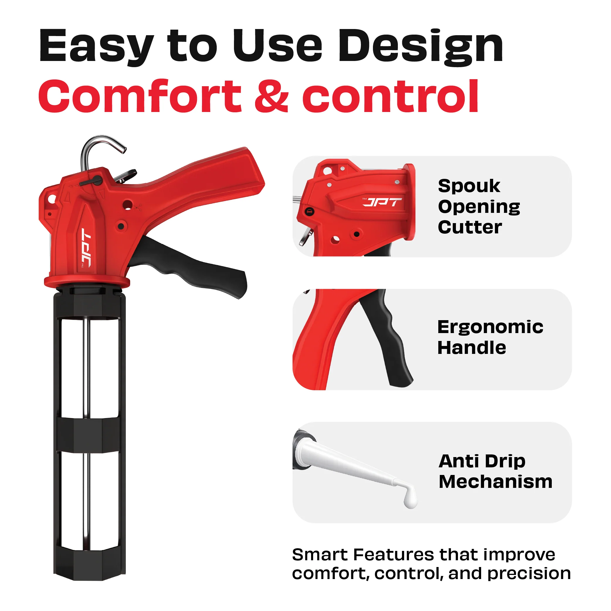 JPT Pro Series Ultra Heavy-Duty Silicone Gun | Industrial Grade ABS Frame | With Built-in Nozzle Cutter and Puncture Tool | For Construction & Industrial Works - Image 7