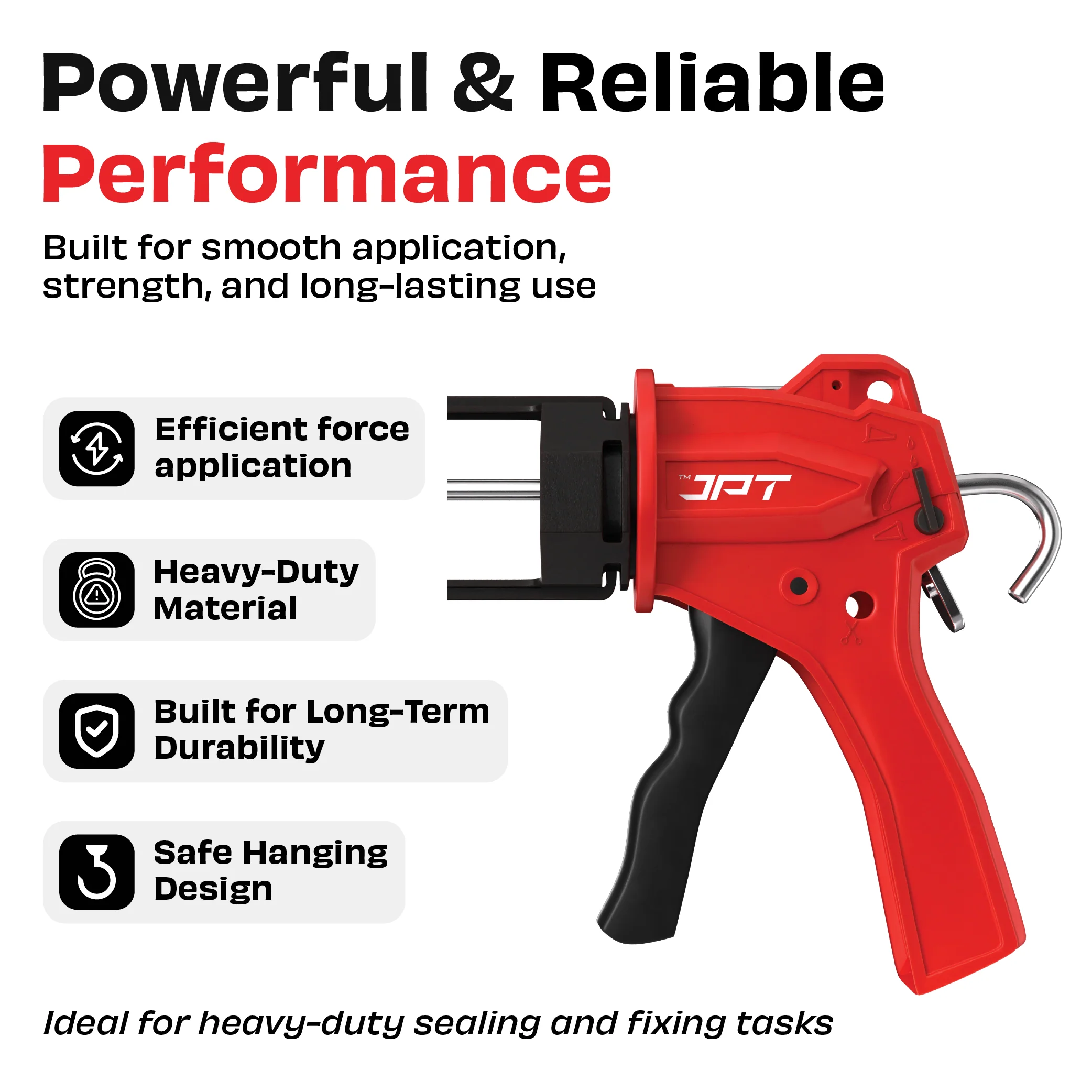 JPT Pro Series Ultra Heavy-Duty Silicone Gun | Industrial Grade ABS Frame | With Built-in Nozzle Cutter and Puncture Tool | For Construction & Industrial Works - Image 8