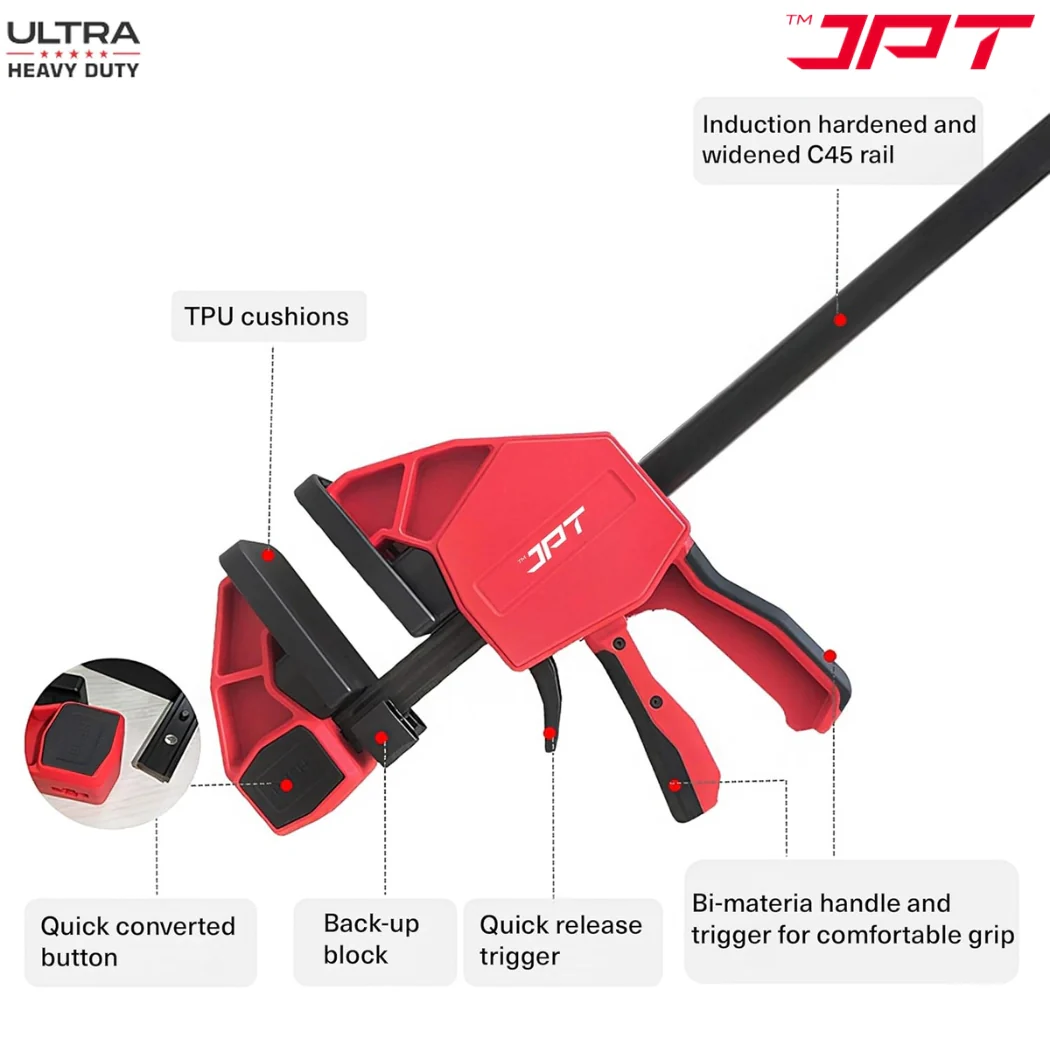 JPT Ultra Heavy-Duty 57-Inch Quick-Grip Bar Clamps | 1200mm Clamping Range | One-Handed Wood Clamps with Quick-Release Trigger | F-Clamp Set | 661 lbs Hold | Woodworking, Carpentry, DIY - Image 6