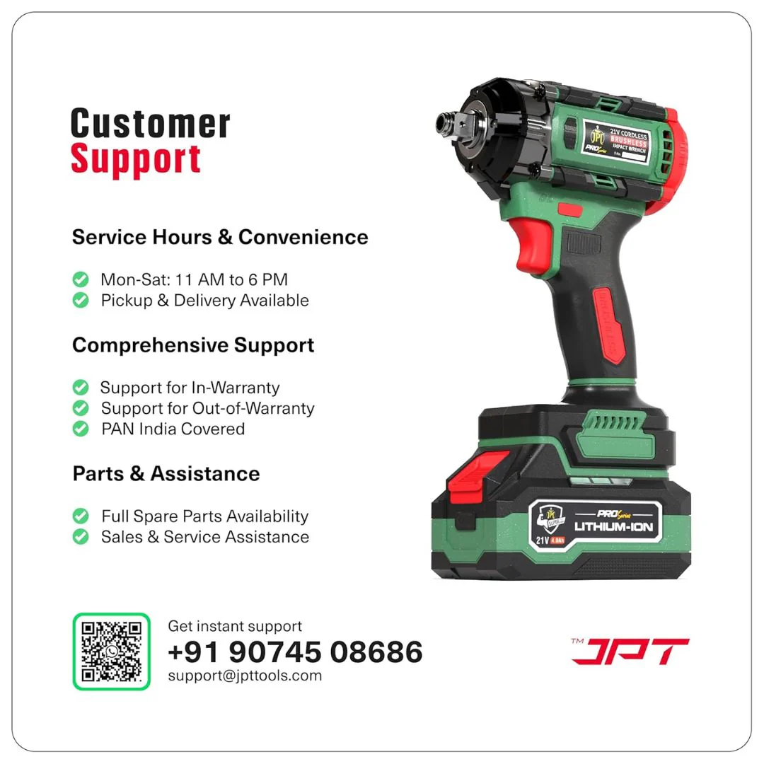 JPT Combo Heavy-Duty Pro Series Cordless Impact Wrench with 10Pcs Impact Socket Set | Brushless Motor | 1/2" Shank | 550N.M Torque | 0-3650RPM Speed | 2 Speed Modes | 4 LED Light | 4000mAh Battery - Image 3