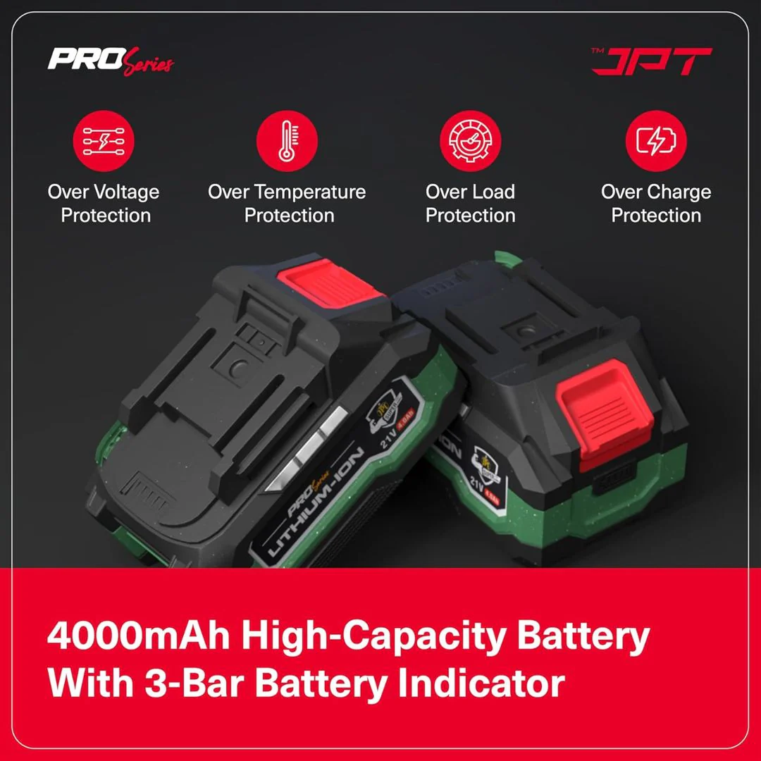 JPT Combo Heavy-Duty Pro Series Cordless Impact Wrench with 10Pcs Impact Socket Set | Brushless Motor | 1/2" Shank | 550N.M Torque | 0-3650RPM Speed | 2 Speed Modes | 4 LED Light | 4000mAh Battery - Image 4