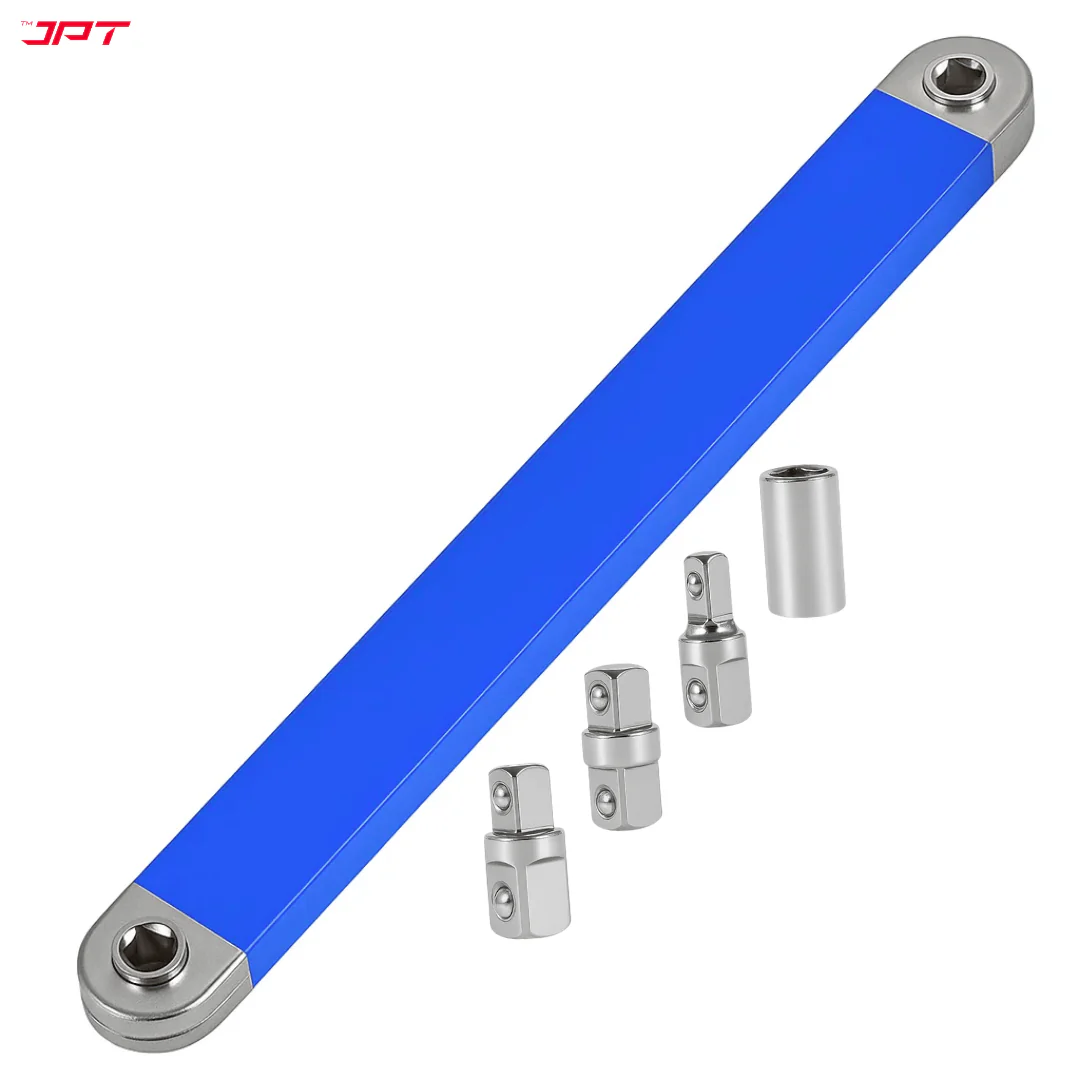 JPT Ratchet Wrench Extension Bar with 1/4", 3/8", 1/2" Socket Adapters | High-Quality Steel Build | 180° Swing Arm Rotation | Chain Driven Design | for Auto Repair, DIY, Mechanic, and Garage Tool Kit