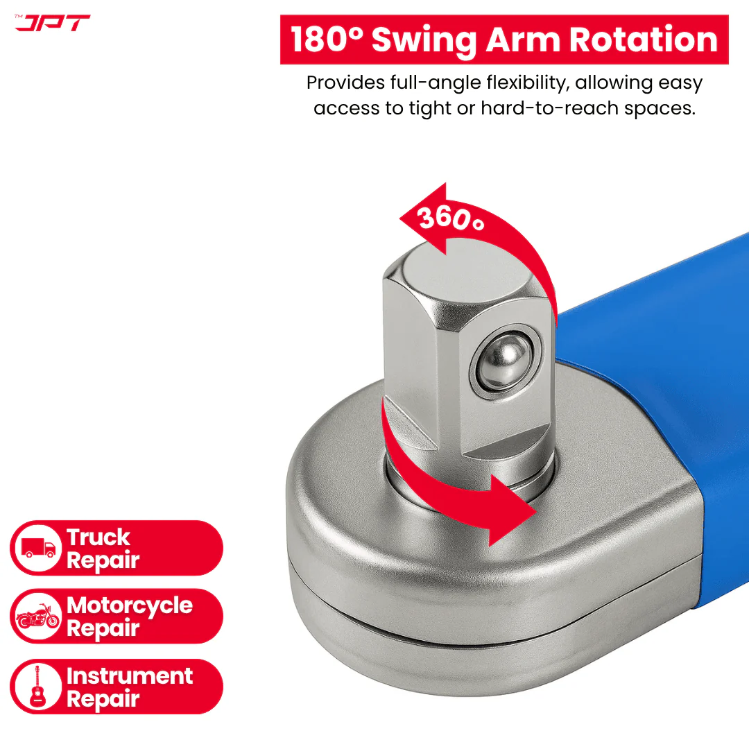 JPT Ratchet Wrench Extension Bar with 1/4", 3/8", 1/2" Socket Adapters | High-Quality Steel Build | 180° Swing Arm Rotation | Chain Driven Design | for Auto Repair, DIY, Mechanic, and Garage Tool Kit - Image 4