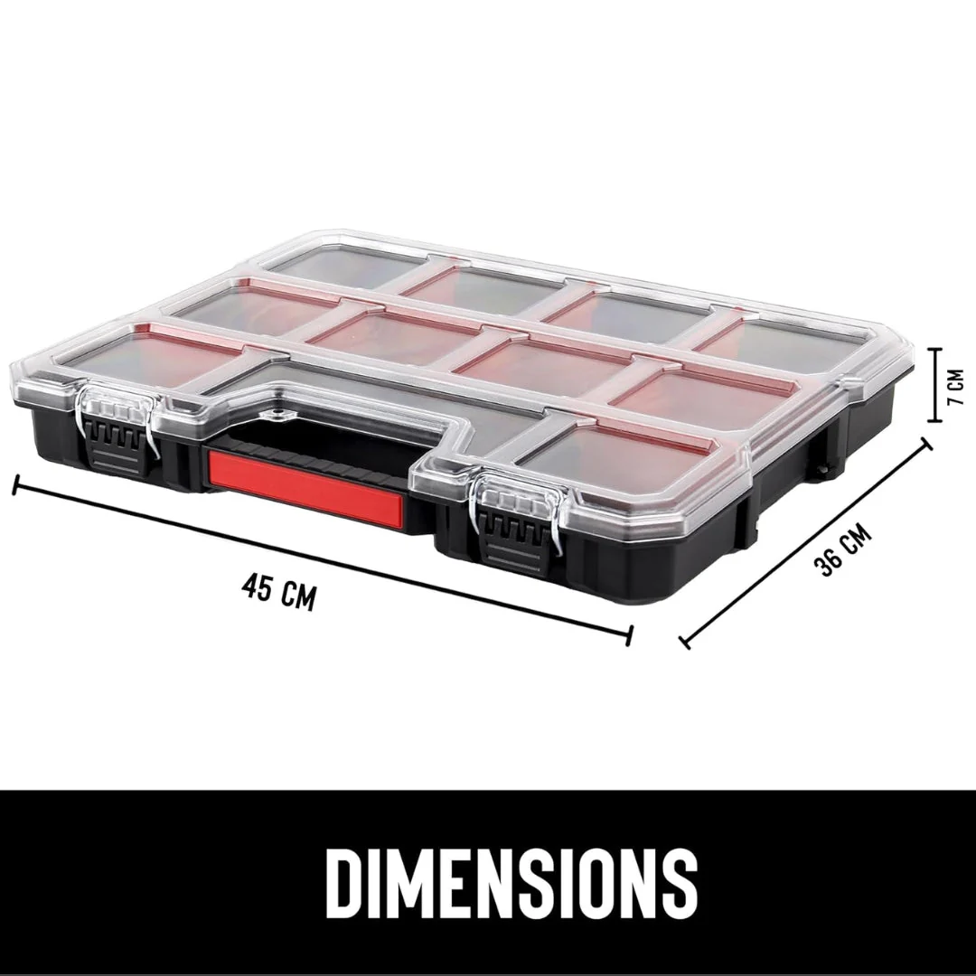 JPT Shallow Tool Organizer Box with 8 Removable Containers and Dividers, Heavy-Duty Storage Case with Transparent Lid for Tools, Hardware, Screws, and Small Items - Image 5
