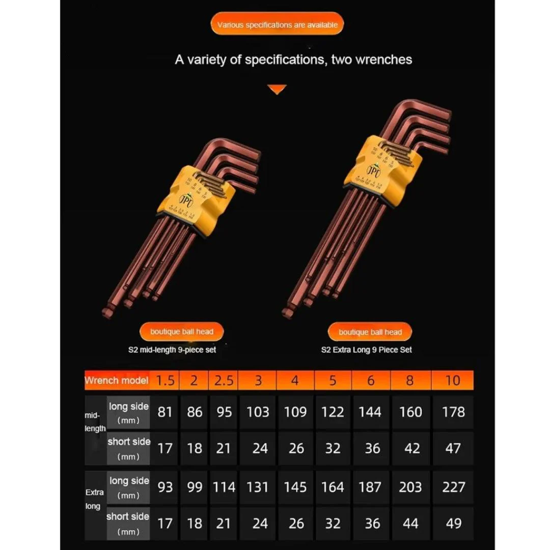 JPT 9 Piece Short Arm L Shaped 7Inch Ball End Hex Allen Key Set | Security Torx End Holes | Sizes 1.5mm to 10mm - Image 5