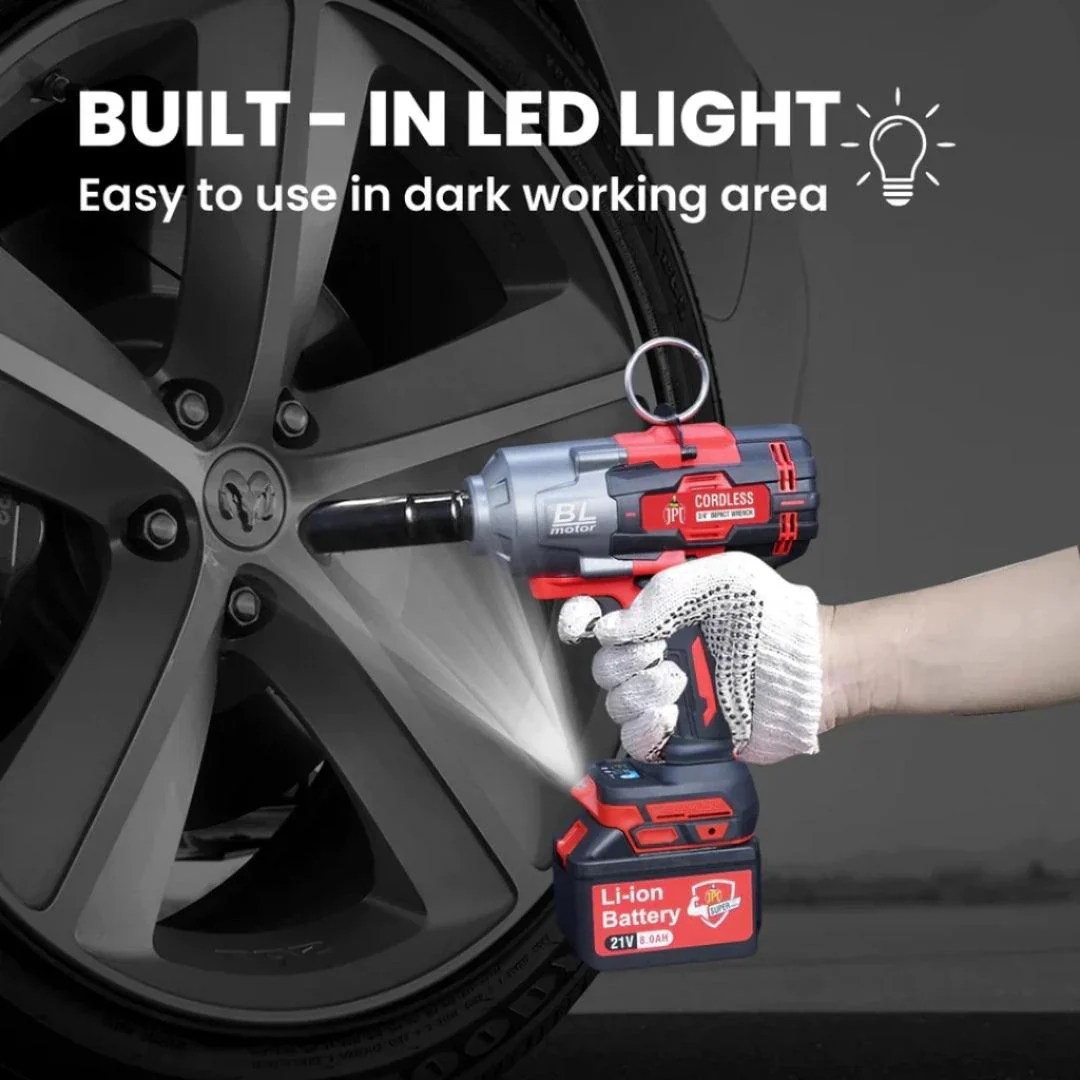 JPT Supreme Powerful Brushless 21-volt Cordless Impact Wrench | 2100 Nm Torque | 2300 RPM Speed | 3/4-Inch Head Shank | Bright LED Light | 8000mAh Battery | Fast Charger | 36mm Socket | Heavy Carry Case - Image 7
