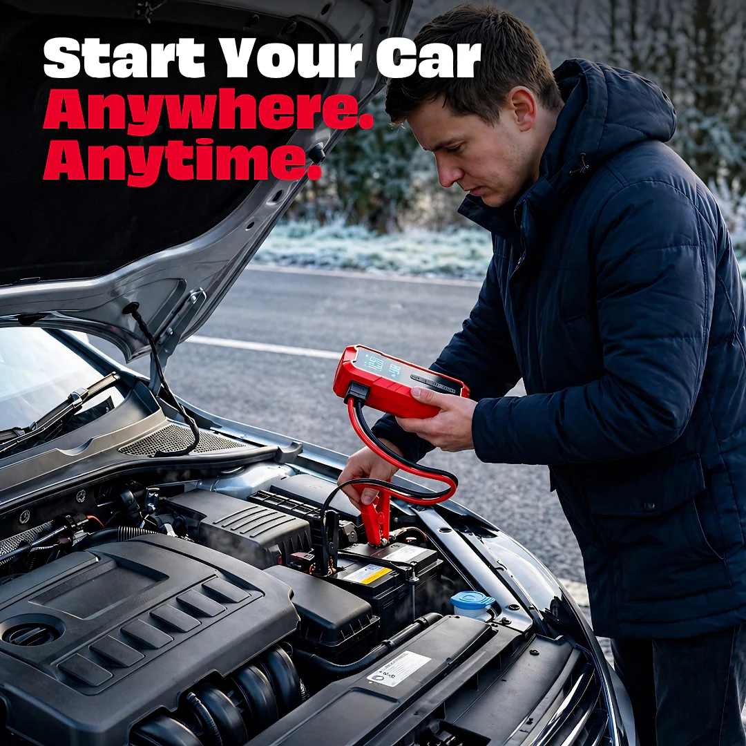 JPT Tools Portable Tyre Inflator & Car Jump Starter | 8000mAh Air Compressor for Cars, Bikes & Bicycles | Quick Inflation | Auto Shut Off | LED Light | Power Bank | EC5 Clamp & Valve Adapters Included - Image 8
