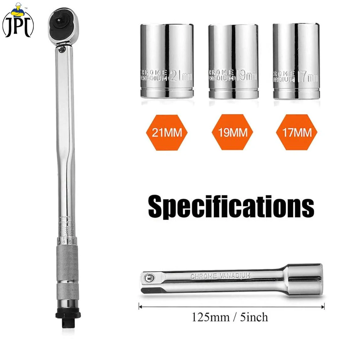 JPT Ajustable Torque Wrench Ratchet Spanner Set | 28 - 210 Nm Torque Power | 1/2-Inch Drive Click Spanner with 17mm, 19mm, 21mm Sockets | Best Hand Tool for Professional Automotive Repairs - Image 2