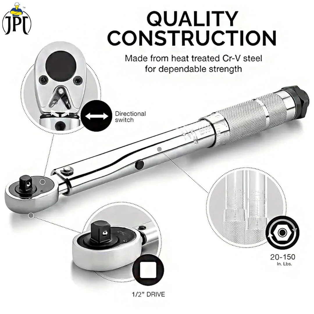 JPT Ajustable Torque Wrench Ratchet Spanner Set | 28 - 210 Nm Torque Power | 1/2-Inch Drive Click Spanner with 17mm, 19mm, 21mm Sockets | Best Hand Tool for Professional Automotive Repairs - Image 5