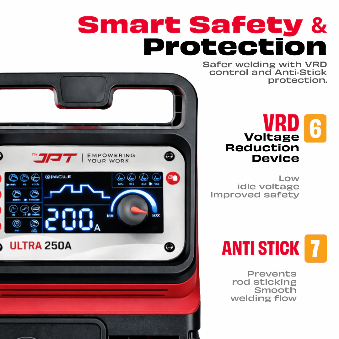 JPT True Output 200A Ultra Heavy Duty MMA Inverter Welding Machine | Lift TIG, Full Digital Display, VRD Safety, Hot Start, Arc Force, Anti-Stick & Fine Tuning Control - Image 4