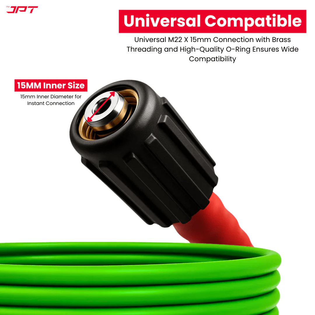 JPT Ultra Heavy-Duty 15MTR Flexible High Pressure Washer Hose Pipe | German Standard M22 x 15MM Thread | Up To 600Bar / 8700PSI | Double PVC Layers Build | Tangle & Kink Free Design - Image 7