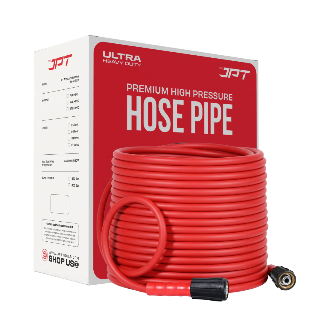 JPT Ultra Heavy-Duty 15MTR Flexible High Pressure Washer Hose Pipe | Standard M22 x 15MM Thread | Up To 450Bar / 6525PSI | PVC + PE Layers Build | Tangle & Kink Free Design