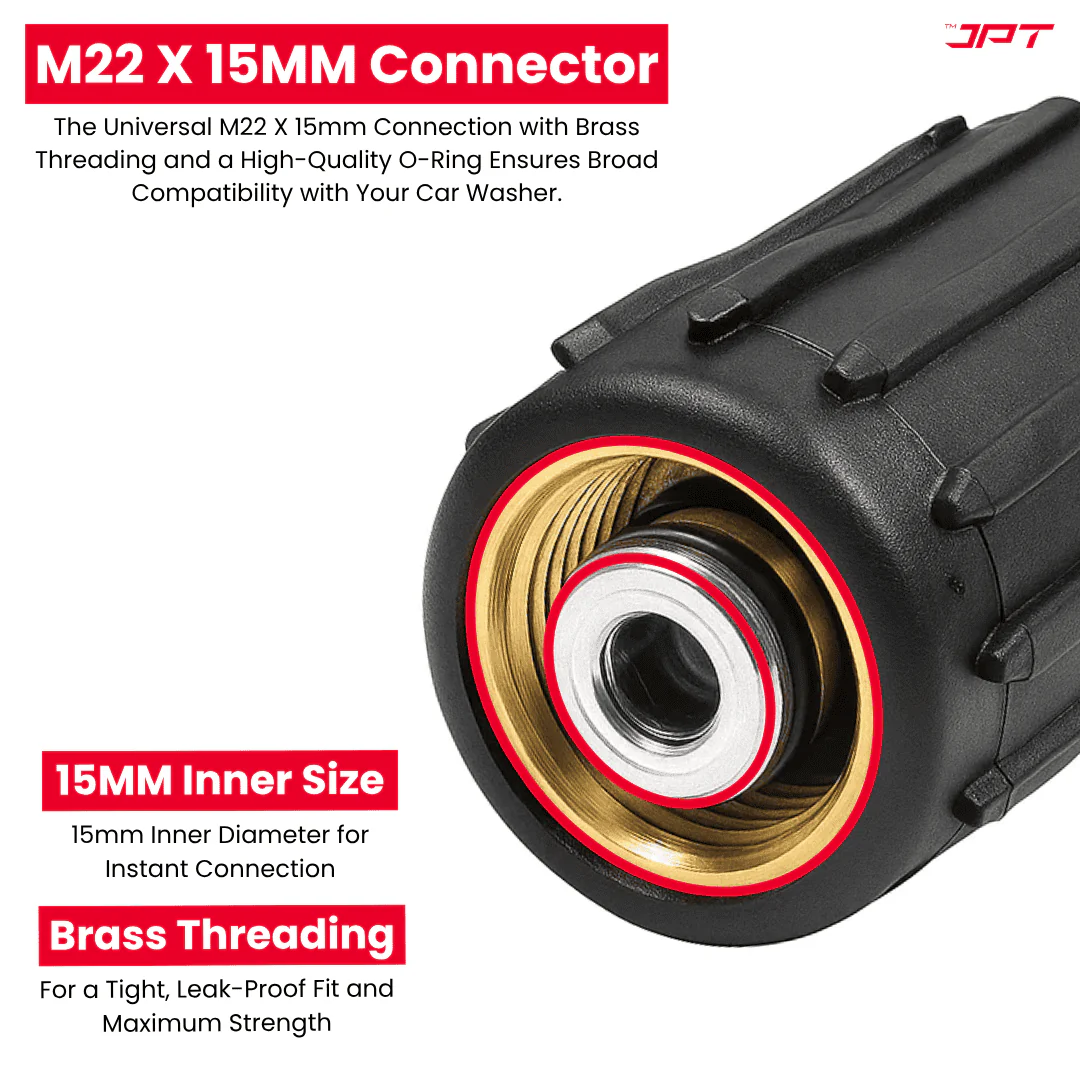 JPT Ultra Heavy-Duty 15MTR Flexible High Pressure Washer Hose Pipe | Standard M22 x 15MM Thread | Up To 450Bar / 6525PSI | PVC + PE Layers Build | Tangle & Kink Free Design - Image 6