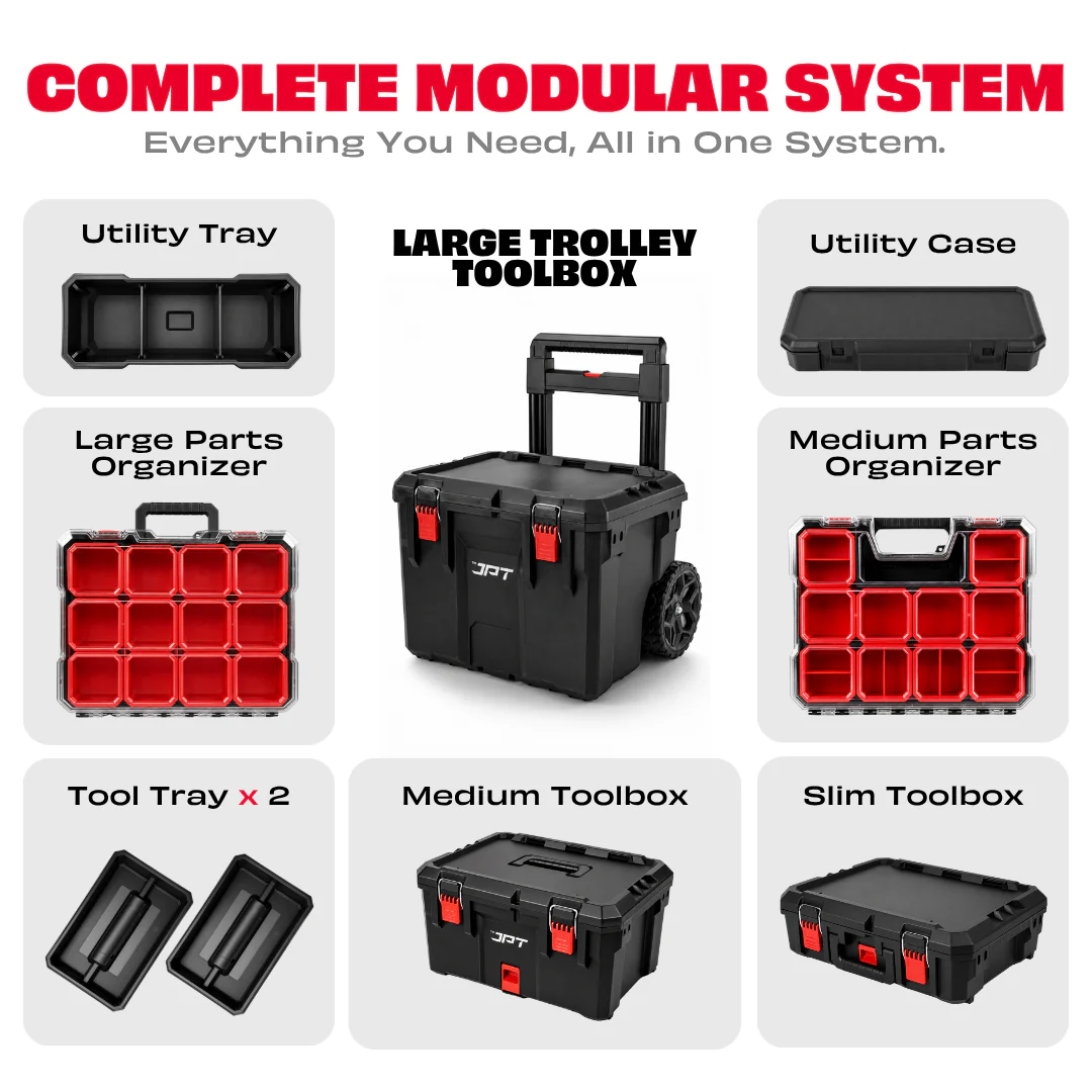 JPT Ultra Heavy Duty 5-Piece Modular Tool Box with 8" Rugged Wheels - Image 10