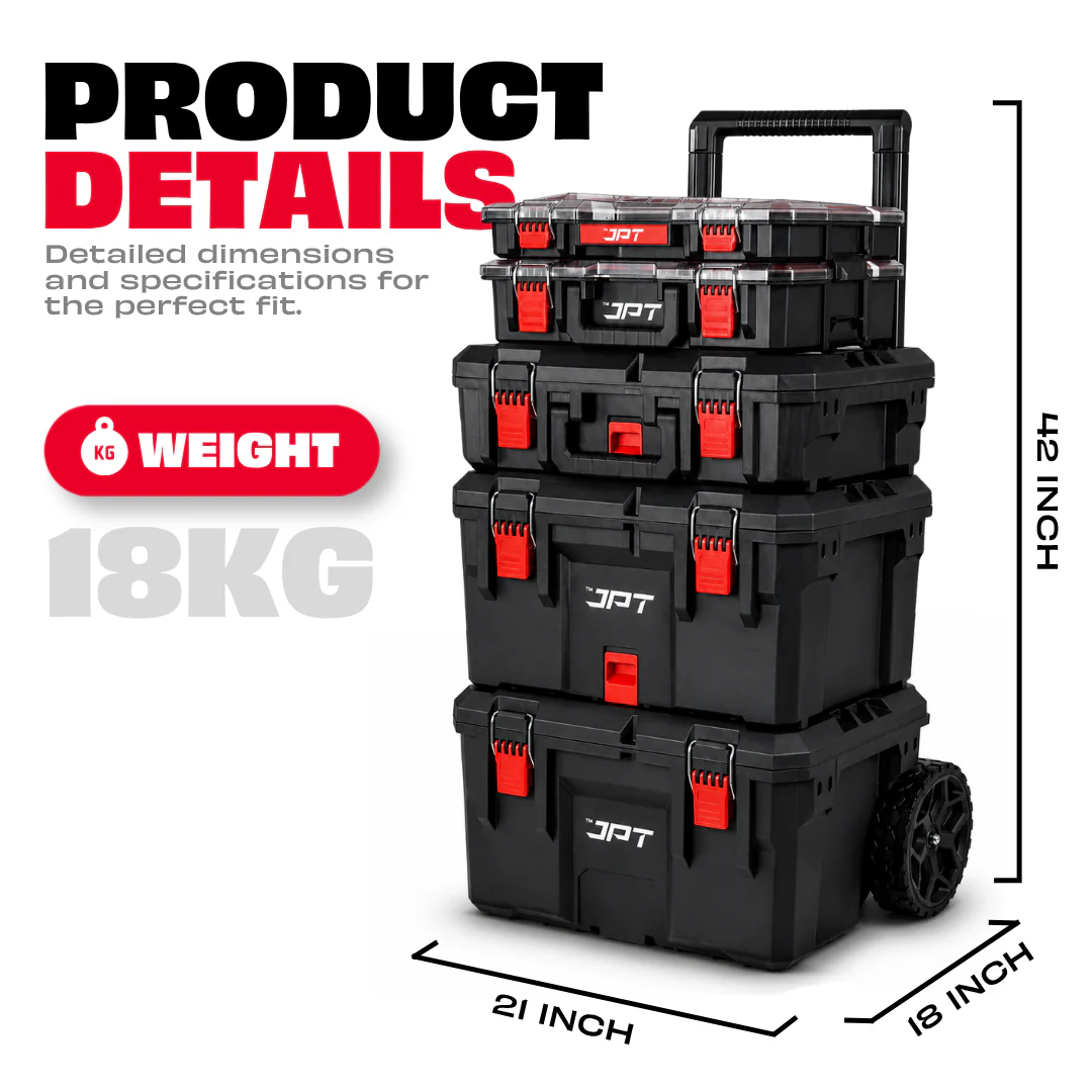 JPT Ultra Heavy Duty 5-Piece Modular Tool Box with 8" Rugged Wheels - Image 9