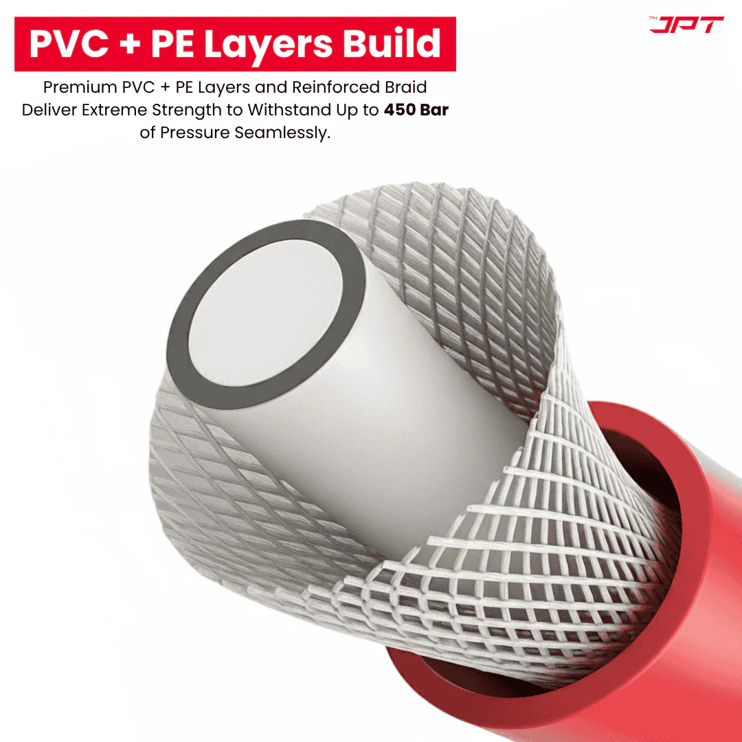JPT Ultra Heavy-Duty 8MTR Flexible High Pressure Washer Hose Pipe | Standard M22 x 15MM Thread | Up To 450Bar / 6525PSI | PVC + PE Layers Build | Tangle & Kink Free Design - Image 4