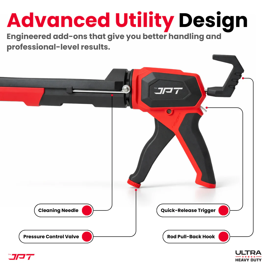 JPT Ultra Heavy-Duty Caulking Gun – 200KG High-Thrust Sealant Applicator with Adjustable Power Control, 360° Rotating Barrel, Anti-Drip & Quick-Release Trigger – Professional Silicone, Adhesive & Sealant Gun - Image 5