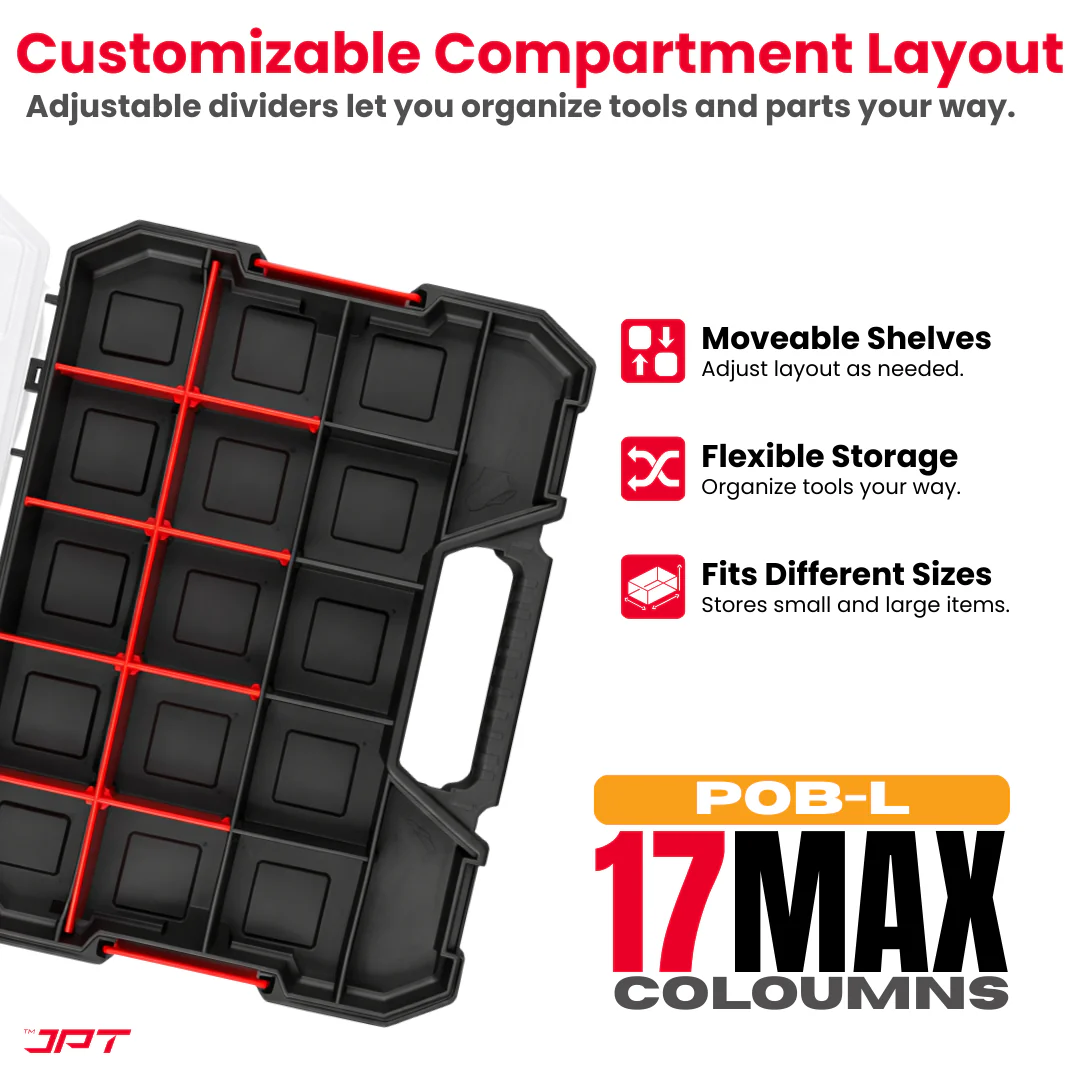 JPT Ultra Heavy Duty Tool Organizer Large | Stackable Interlocking Storage Box with 17 Compartments & 10 Removable Dividers | Portable Multi-Purpose Parts Organizer for Home & Professional Use - Image 3