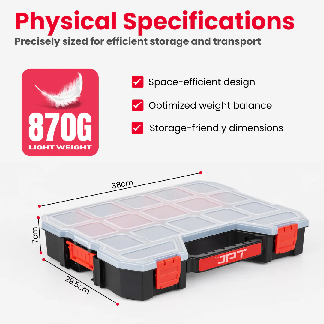 JPT Ultra Heavy Duty Tool Organizer Large | Stackable Interlocking Storage Box with 17 Compartments & 10 Removable Dividers | Portable Multi-Purpose Parts Organizer for Home & Professional Use - Image 7