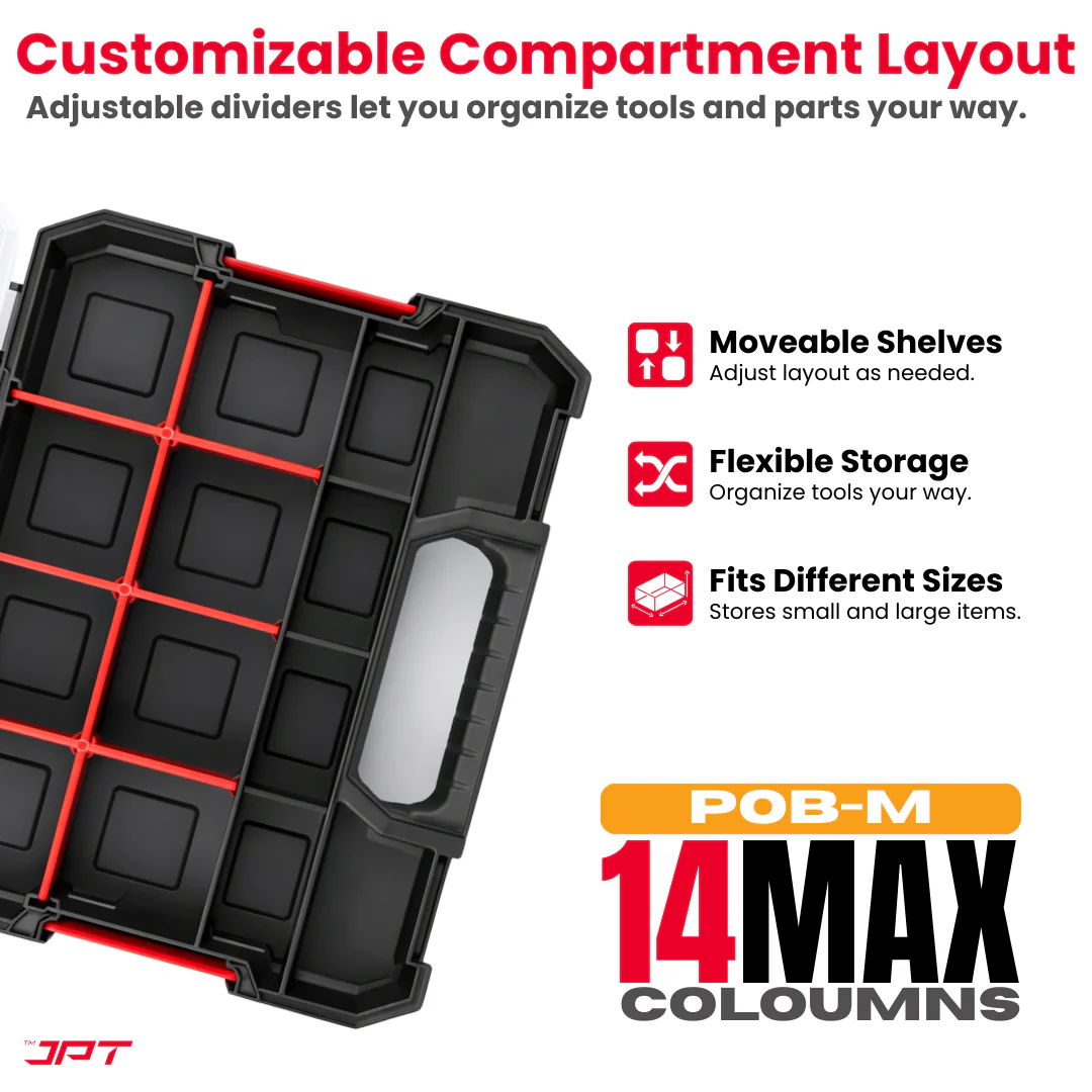 JPT Ultra Heavy Duty Tool Organizer Medium | Stackable Interlocking Storage Box with 14 Compartments & 8 Removable Dividers | Portable Multi-Purpose Parts Organizer for Home & Professional Use - Image 3