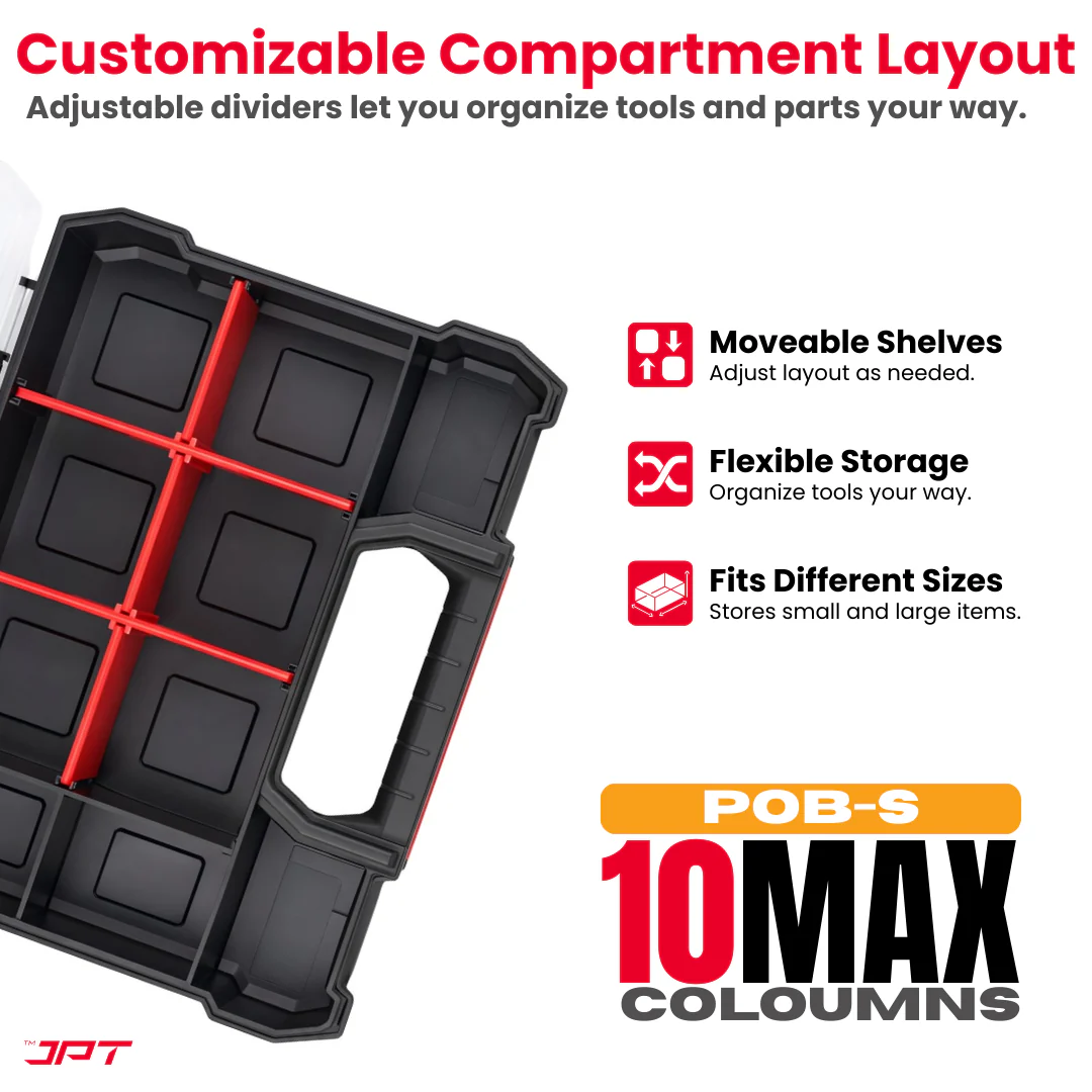 JPT Ultra Heavy Duty Tool Organizer Small | Stackable Interlocking Storage Box with 10 Compartments & 6 Removable Dividers | Portable Multi-Purpose Parts Organizer for Home & Professional Use - Image 3
