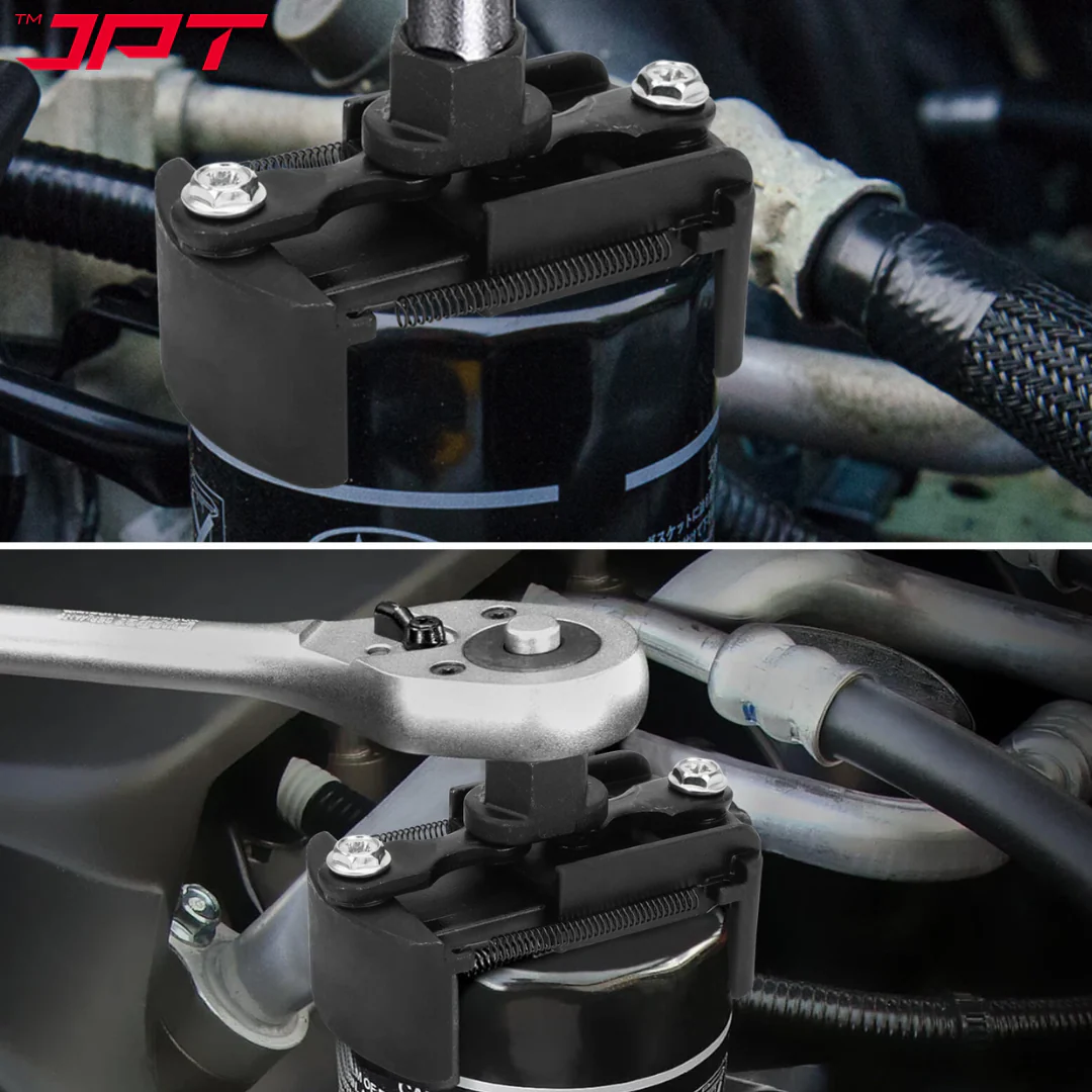 JPT Heavy-Duty Universal Adjustable Oil Filter Remover | 90-125mm Removal and Installation | Two Non Slip Serrated Jaws | 1/2" Drive Oil Filter Wrench for Easy Filter Removal - Image 10