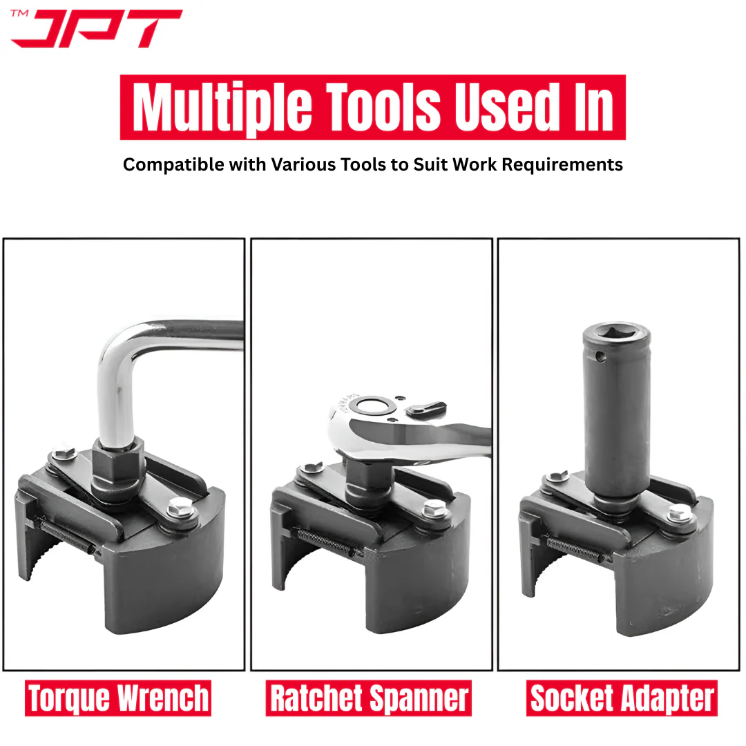 JPT Heavy-Duty Universal Adjustable Oil Filter Remover | 90-125mm Removal and Installation | Two Non Slip Serrated Jaws | 1/2" Drive Oil Filter Wrench for Easy Filter Removal - Image 4