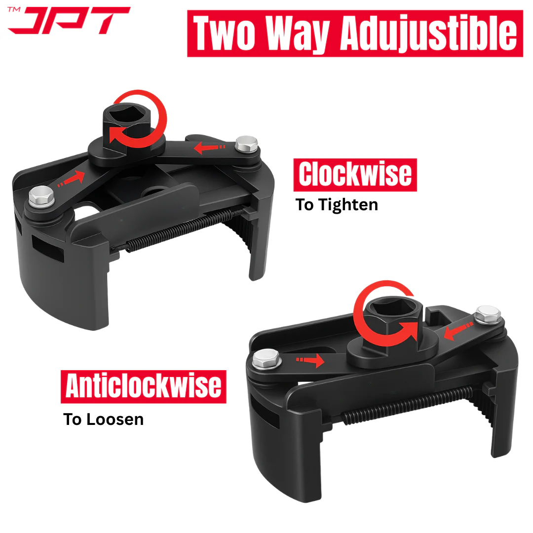 JPT Heavy-Duty Universal Adjustable Oil Filter Remover | 90-125mm Removal and Installation | Two Non Slip Serrated Jaws | 1/2" Drive Oil Filter Wrench for Easy Filter Removal - Image 6