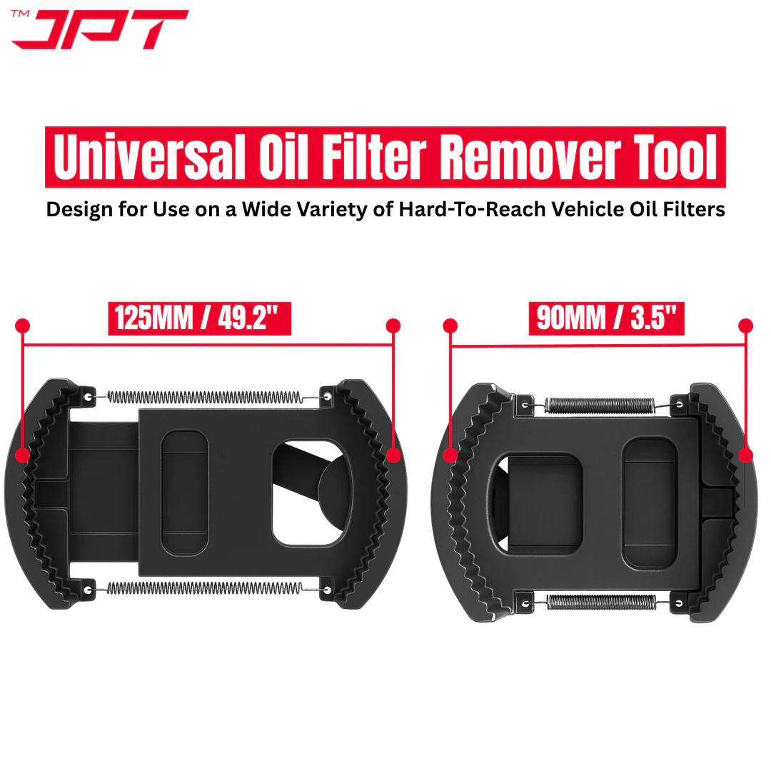 JPT Heavy-Duty Universal Adjustable Oil Filter Remover | 90-125mm Removal and Installation | Two Non Slip Serrated Jaws | 1/2" Drive Oil Filter Wrench for Easy Filter Removal - Image 7