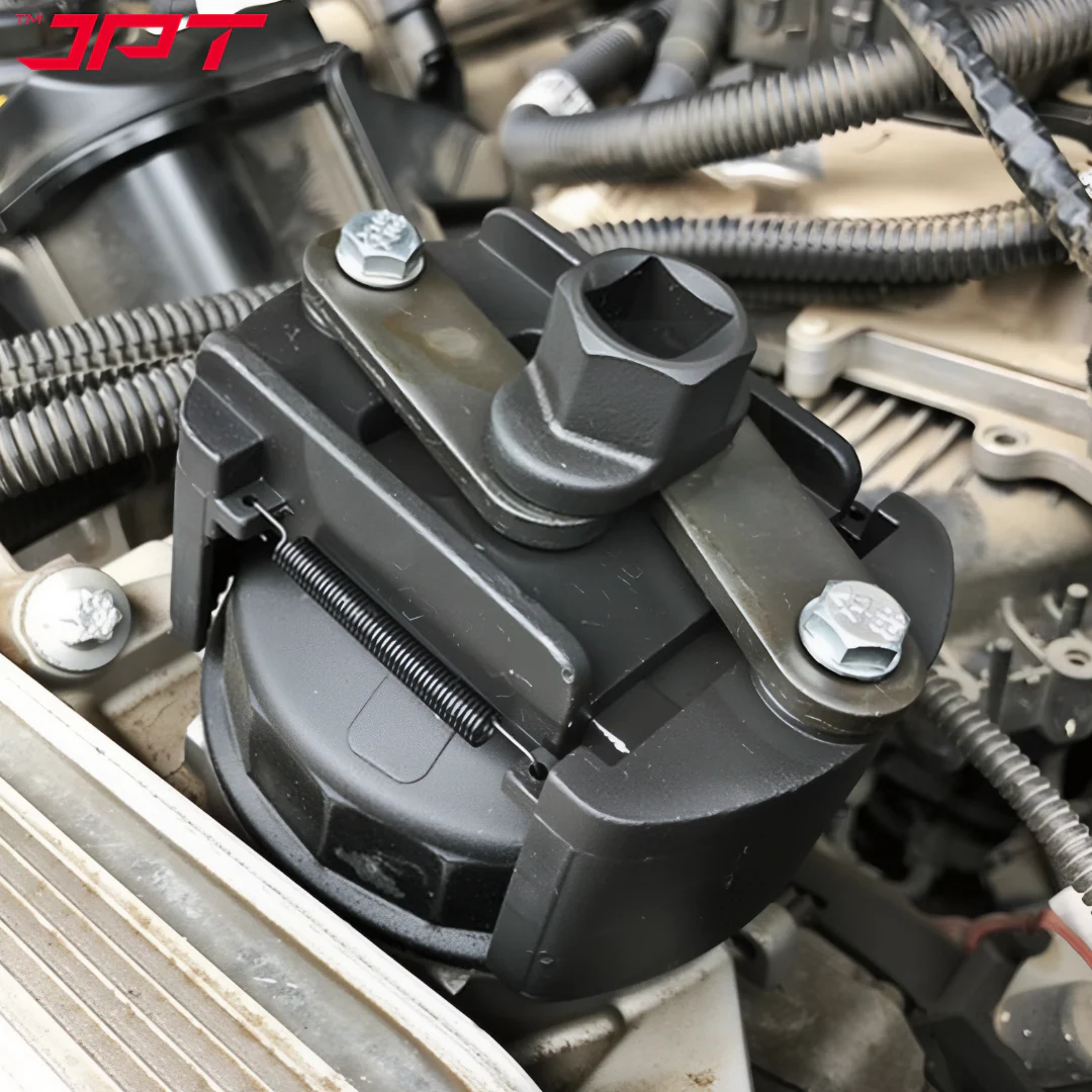 JPT Heavy-Duty Universal Adjustable Oil Filter Remover | 90-125mm Removal and Installation | Two Non Slip Serrated Jaws | 1/2" Drive Oil Filter Wrench for Easy Filter Removal - Image 9