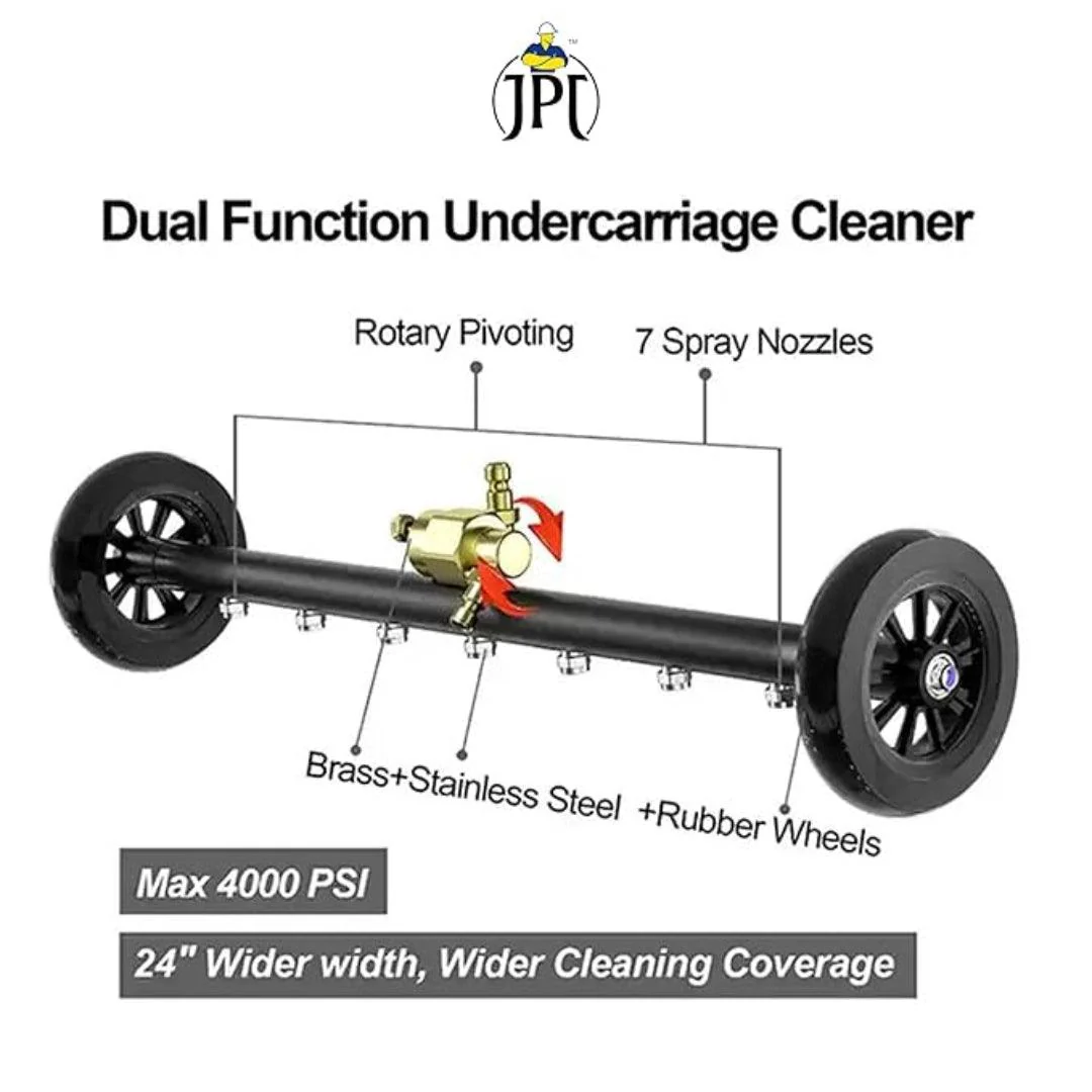 The JPT Dual Function Undercarriage Cleaner with 25" Pressure Washer Water Broom | 4000 PS | 7 Nozzles | 3Pcs Extension Wand | 1/4" Quick Connect - Image 5