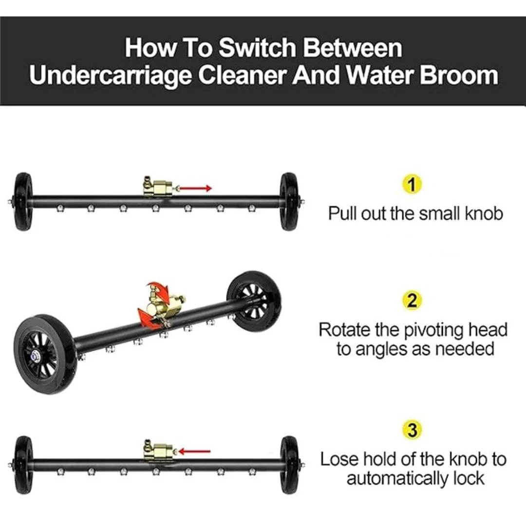 The JPT Dual Function Undercarriage Cleaner with 25" Pressure Washer Water Broom | 4000 PS | 7 Nozzles | 3Pcs Extension Wand | 1/4" Quick Connect - Image 6